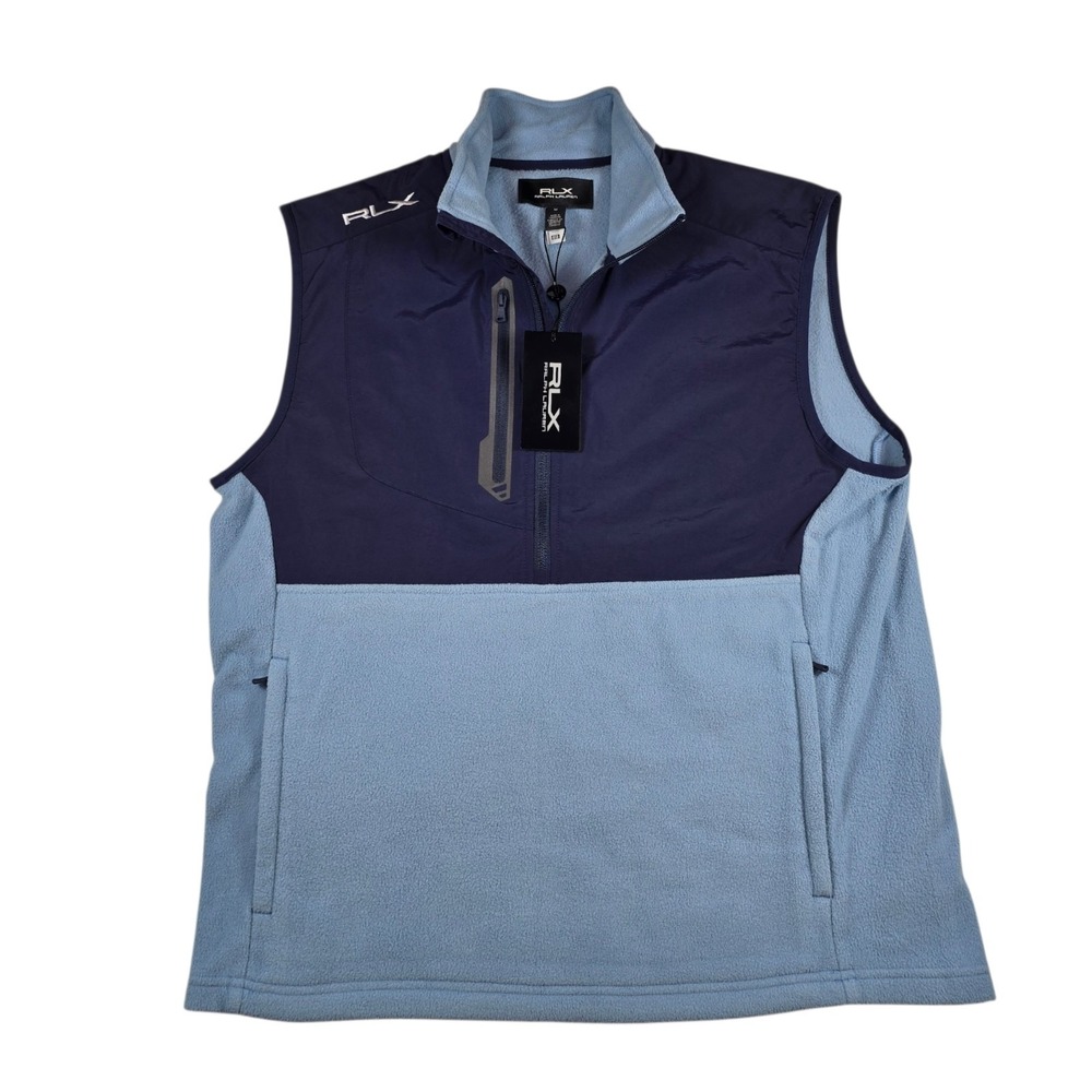Ralph Lauren RLX Navy/Lighy Blue Golf Tour Performance Fleece Vest Mens Sz M NWT